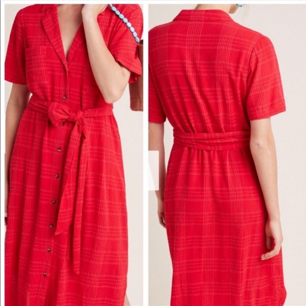 Anthropologie Maeve Aria T Shirt Dress with pockets textured Red